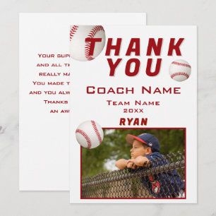Carte De Remerciements Photo de baseball joueur équipe entraîneur