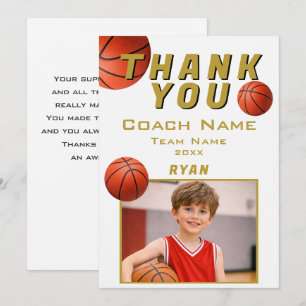 Carte De Remerciements Photo de basketball Joueur Équipe Entraîneur