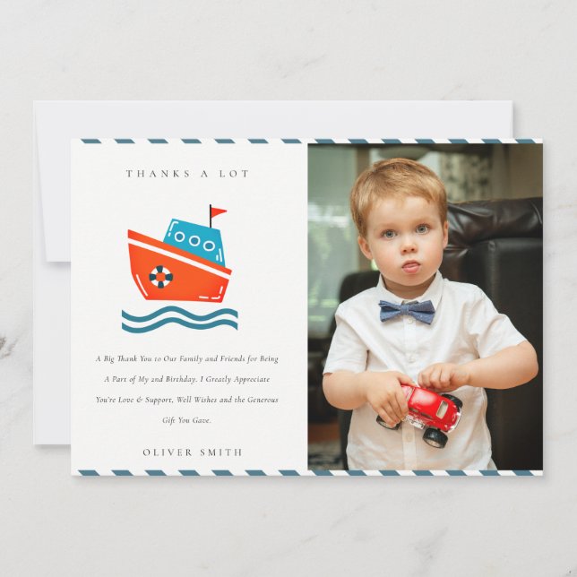 Carte De Remerciements Photo de bateau nautique pour enfants mignons pour (Devant)