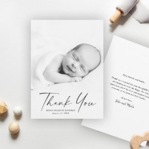 Carte De Remerciements Photo de bébé avec écriture moderne