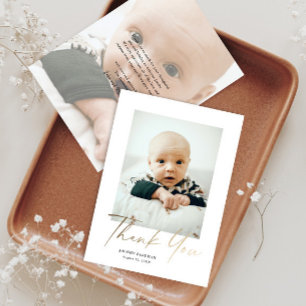 Carte De Remerciements Photo de bébé élégant avec écriture dorée