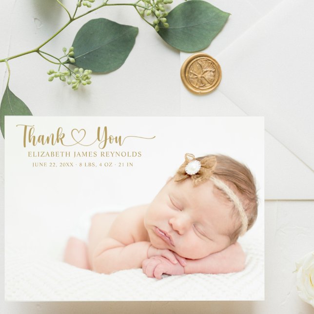 Carte De Remerciements Photo de bébé nouveau-né personnalisé moderne Gold (Créateur téléchargé)