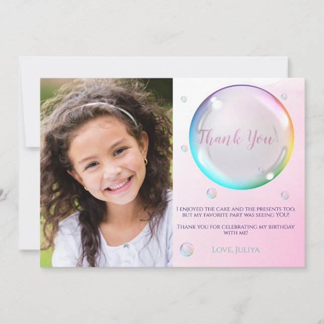 Carte De Remerciements Photo de bulle d'aquarelle Anniversaire (Devant)