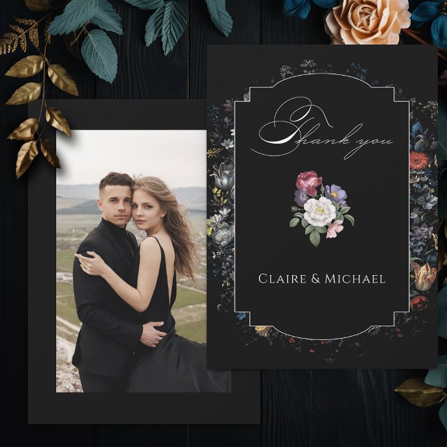 Carte De Remerciements Photo de calligraphie florale noire (Créateur téléchargé)