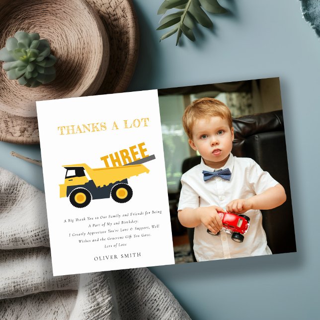 Carte De Remerciements Photo de camion à benne pour anniversaire tout âge (Créateur téléchargé)