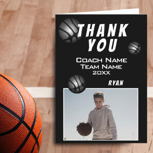 Carte De Remerciements Photo de coach avec ballon de basket noir moderne 