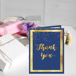 Carte De Remerciements Photo de confetti en or bleu