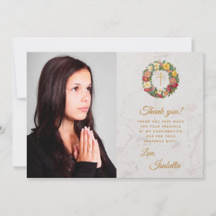 Carte De Remerciements Photo de confirmation de jeune fille Croix dorée d