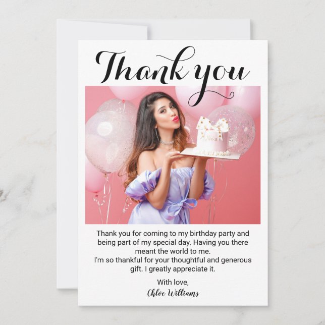 Carte de remerciements photo de fête d'anniversair (Devant)