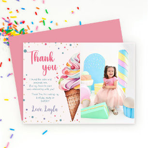 Carte De Remerciements Photo de fête d'anniversaire de 1 an avec glace