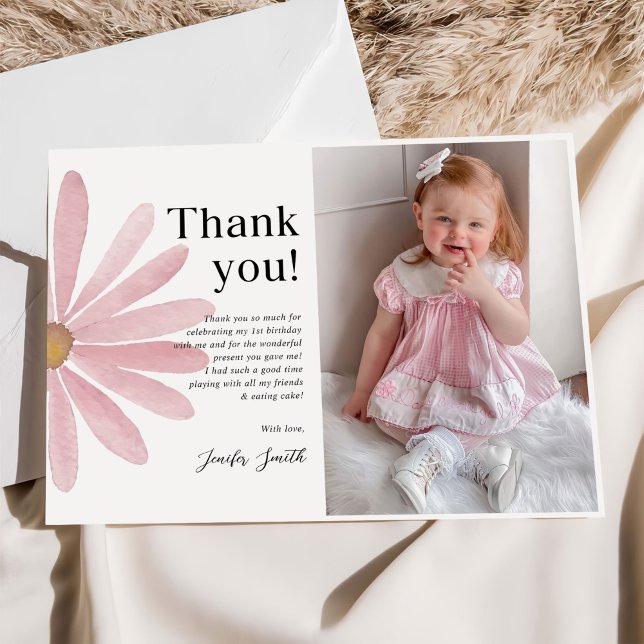Carte De Remerciements Photo de fête d'anniversaire de la fille rose Dais (Créateur téléchargé)