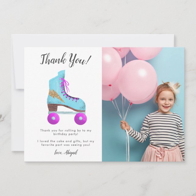 Carte De Remerciements Photo de fête d'anniversaire de patin à roulettes  (Devant)