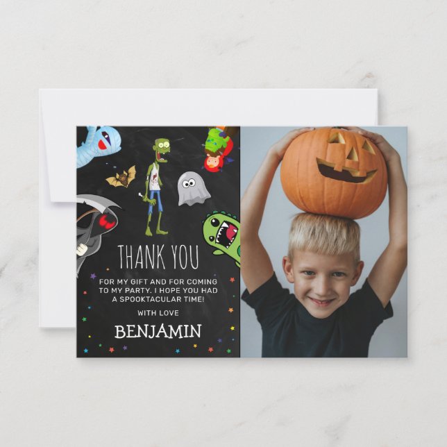 Carte De Remerciements Photo de fête d'anniversaire d'Halloween pour enfa (Devant)