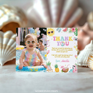Carte De Remerciements Photo de fête d'anniversaire tropicale de fille d'
