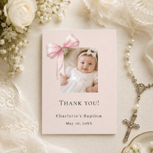 Carte De Remerciements Photo de fille avec un nœud rose champagne pour ba