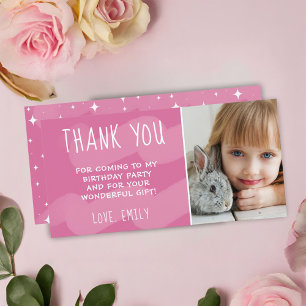 Carte De Remerciements Photo de fille étoile à l'aquarelle rose mignonne