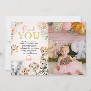 Carte De Remerciements Photo de fille florale d'anniversaire de Safari Sw