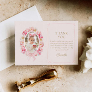 Carte De Remerciements Photo de fille florale rose pour anniversaire