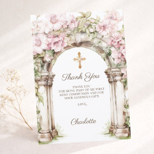 Carte De Remerciements Photo de fille Première Communion arche florale ro
