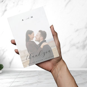 Carte De Remerciements Photo de fond clair Monogramme Élégant Mariage bla
