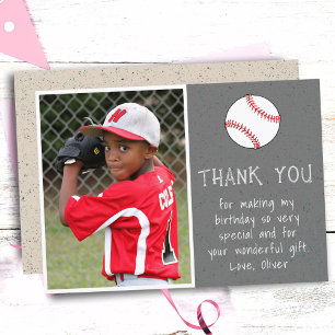Carte De Remerciements Photo de garçon Baseball Balle Anniversaire Enfant