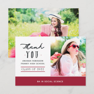 Carte de remerciements photo de graduation rouge e