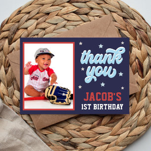 Carte De Remerciements Photo de la 1re fête d'anniversaire de baseball Re