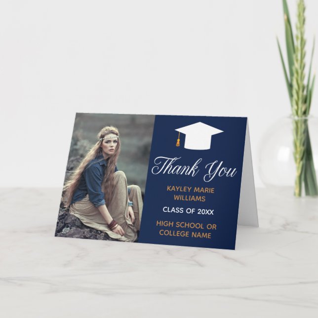 Carte De Remerciements Photo de la Marine Bleue Graduation 2025 (Devant)