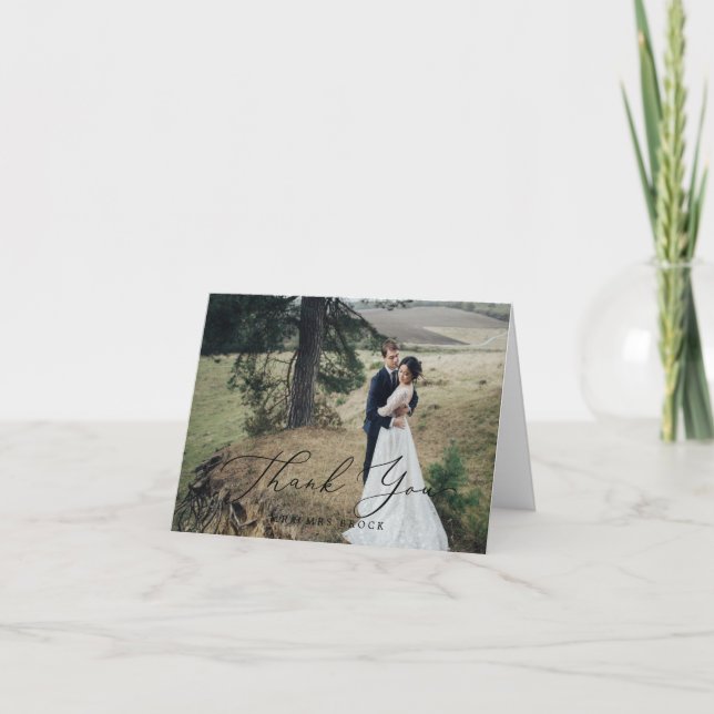 Carte De Remerciements Photo de lumière de calligraphie noire délicate (Devant)