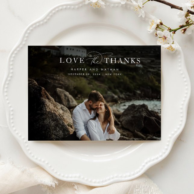 Carte De Remerciements Photo de mariage à script simple minimaliste (Créateur téléchargé)
