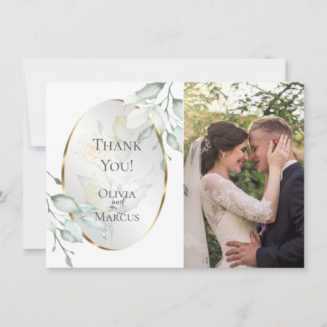 Carte De Remerciements Photo de mariage | Aquarelle Rose ivory jaune blus (Devant)