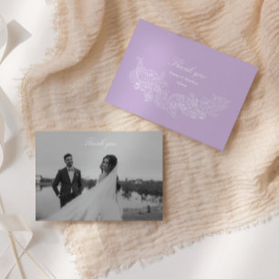 Carte De Remerciements Photo de mariage au blason violet romantique
