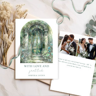 Carte De Remerciements Photo de mariage au jardin botanique Elegant Green