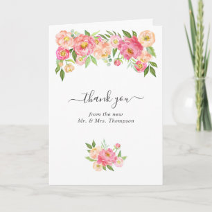 Carte De Remerciements Photo de mariage aux pivoines aquarelles rose past