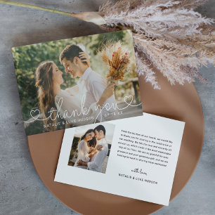 Carte De Remerciements Photo de mariage avec cœurs et écriture romantique