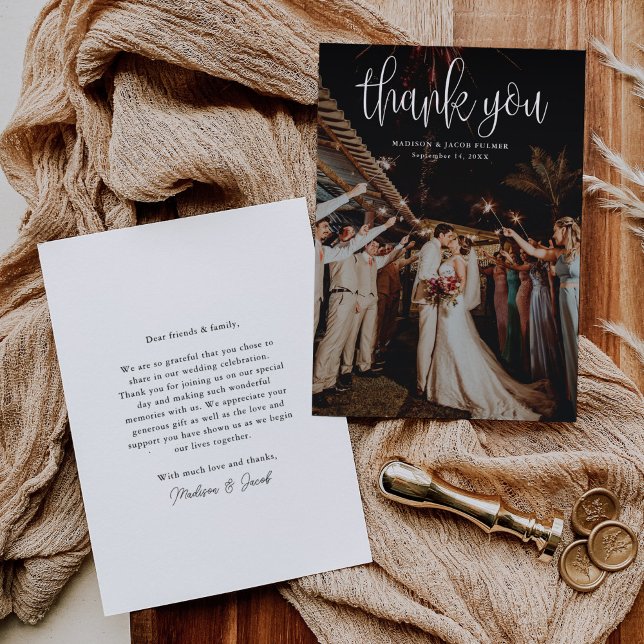 Carte De Remerciements Photo de mariage avec écriture calligraphique mode (Créateur téléchargé)