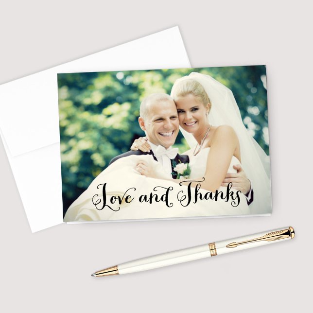 Carte De Remerciements Photo de mariage avec écriture manuscrite "Amour e (Créateur téléchargé)