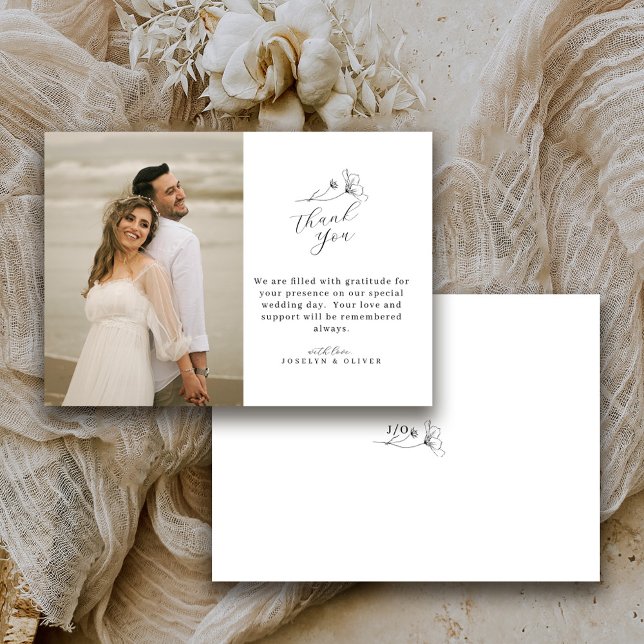 Carte De Remerciements Photo de mariage avec écriture simple moderne (Créateur téléchargé)