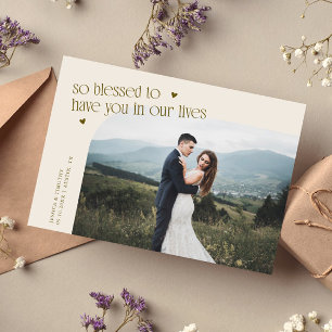 Carte De Remerciements Photo de mariage crème si bénie
