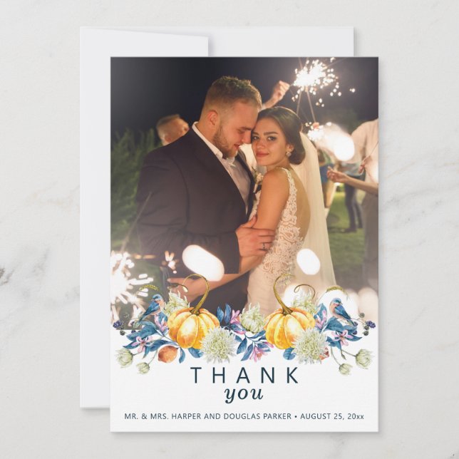 Carte De Remerciements Photo de mariage d'automne (Devant)