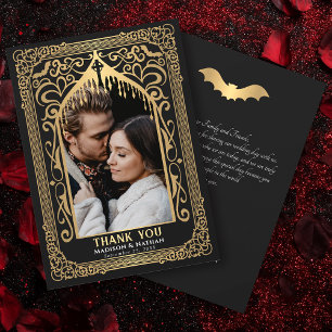 Carte De Remerciements Photo de mariage de cathédrale gothique vampire en