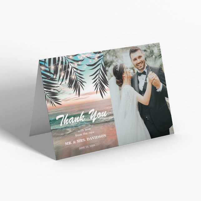 Carte De Remerciements Photo de mariage de plage tropicale (Créateur téléchargé)