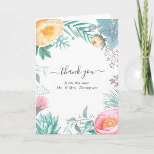 Carte De Remerciements Photo de mariage d'été floral tropical pastel déla