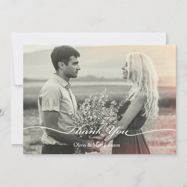 Carte de remerciements photo de mariage élégant (Devant)