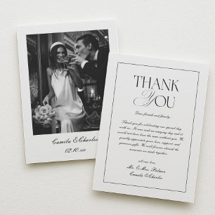 Carte De Remerciements Photo de mariage élégant classique noir et blanc