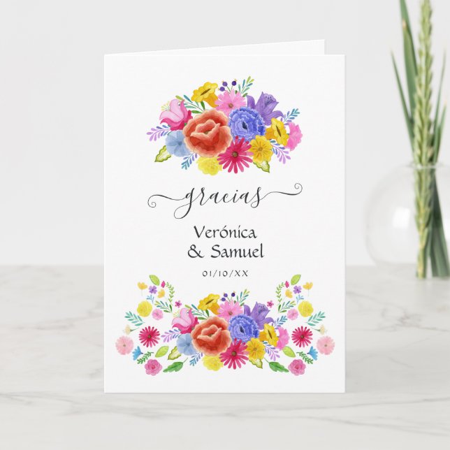 Carte De Remerciements Photo de mariage espagnol florale à l'aquarelle Fi (Devant)
