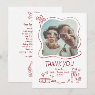Carte De Remerciements Photo de mariage fantaisiste funky dessiné à la ma