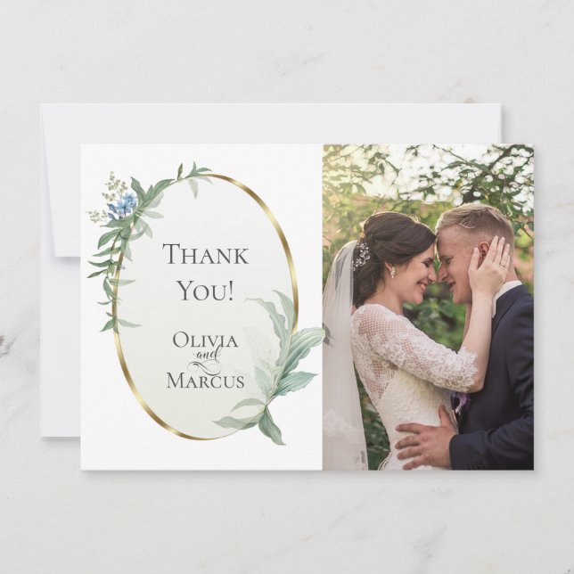 Carte De Remerciements Photo de mariage | Feuilles tropicales élégantes m (Devant)