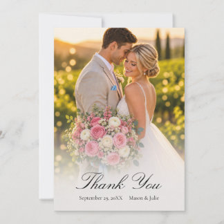 Carte De Remerciements Photo de mariage Fleur sauvage corail rose Remerci