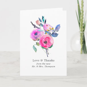 Carte De Remerciements Photo de mariage floral aquarelle rose chaud